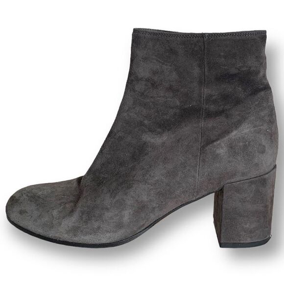 Vince Blakely Bootie Steel Gray Suede Leather Round Toe Block Heel Ankle Boot